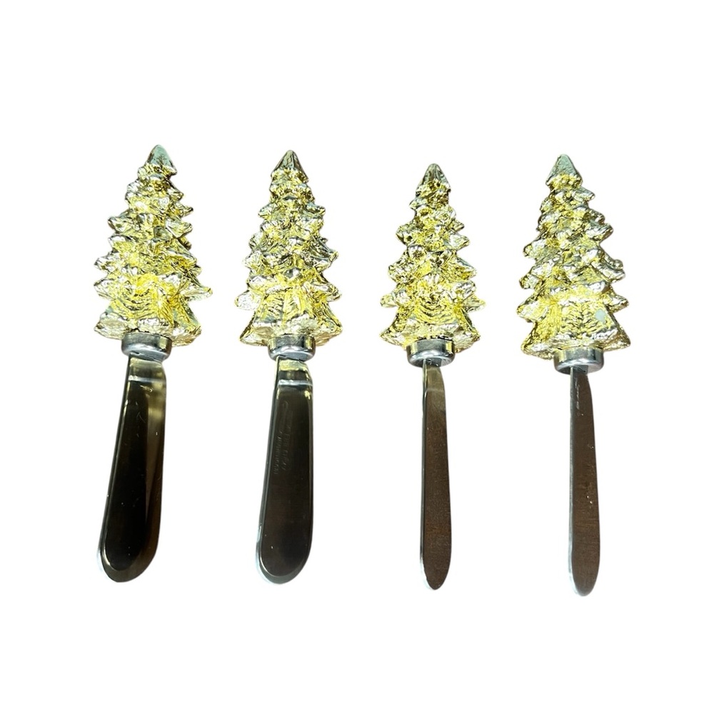 Boston Warehouse Stainless Steel Christmas Tree Dip Spreaders Set of Four Gold